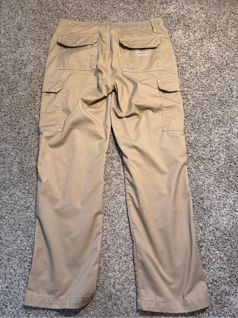 True Religion Men's Khaki Cargo Pants with Flap Pockets - 33